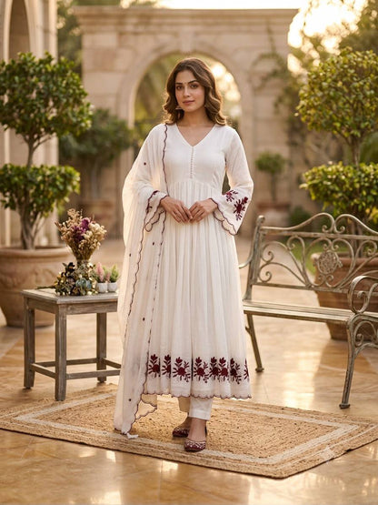 Crimson Petal Charm Flared Anarkali Three Piece Suit Set