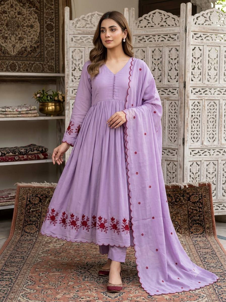 Moonlit Lavender Floral Grace Anarkali Set