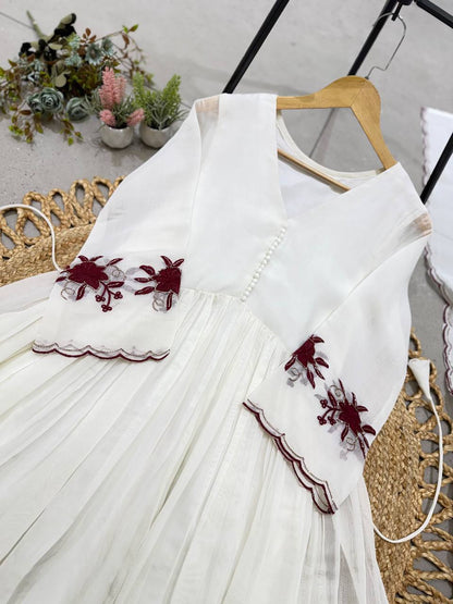 Crimson Petal Charm Flared Anarkali Three Piece Suit Set