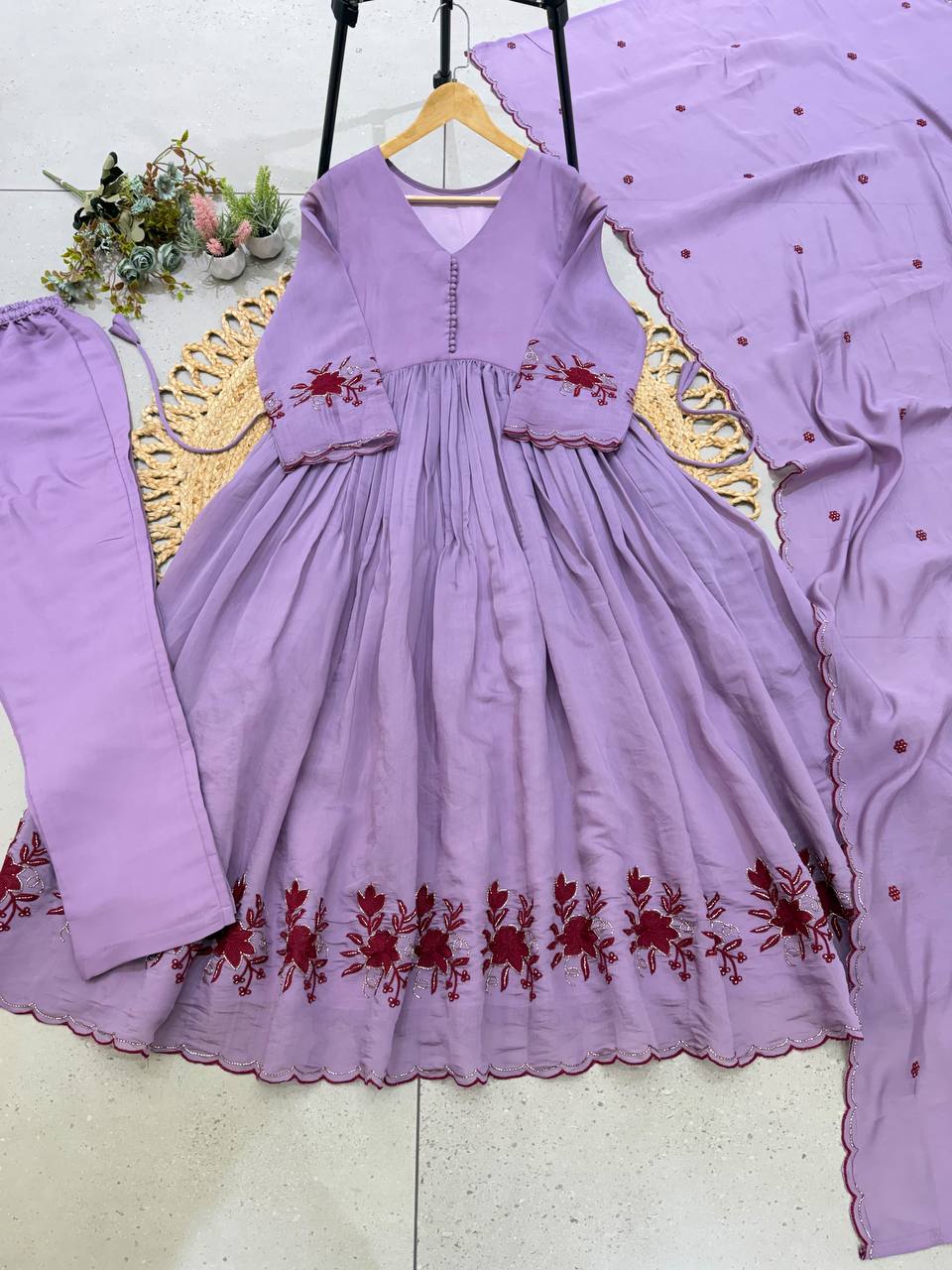 Moonlit Lavender Floral Grace Anarkali Set
