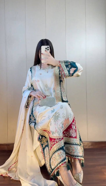Royal Ivory Floral Embroidered Suit Set