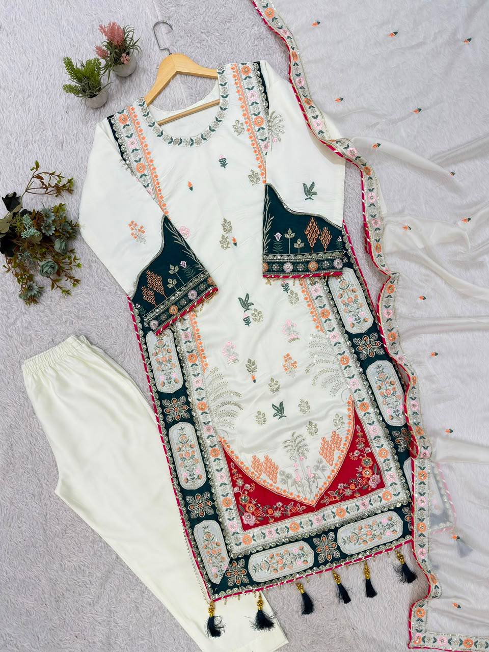 Royal Ivory Floral Embroidered Suit Set