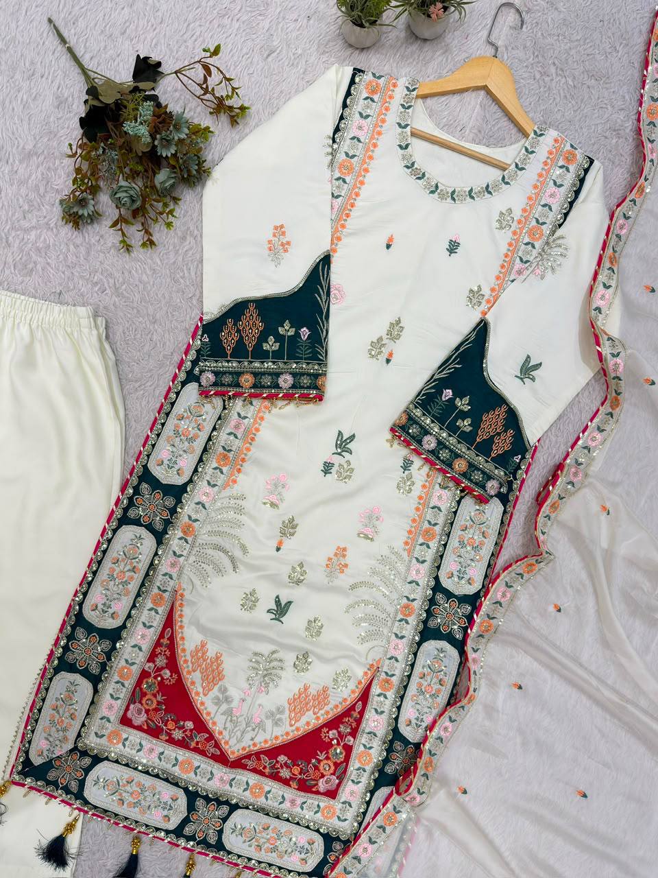 Royal Ivory Floral Embroidered Suit Set