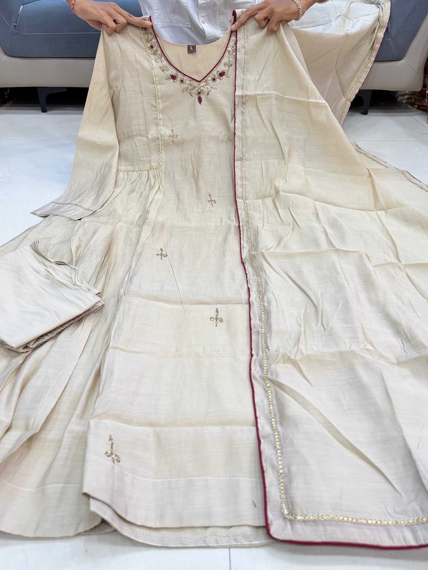 Very Attractive Pure Mul Chanderi Embroidered Anarkali Set