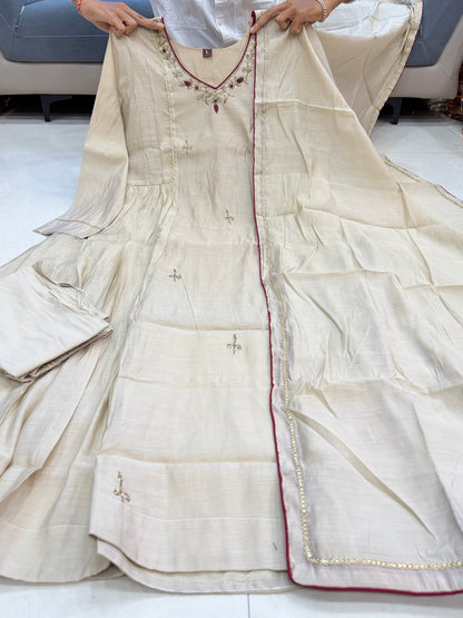 Very Attractive Pure Mul Chanderi Embroidered Anarkali Set