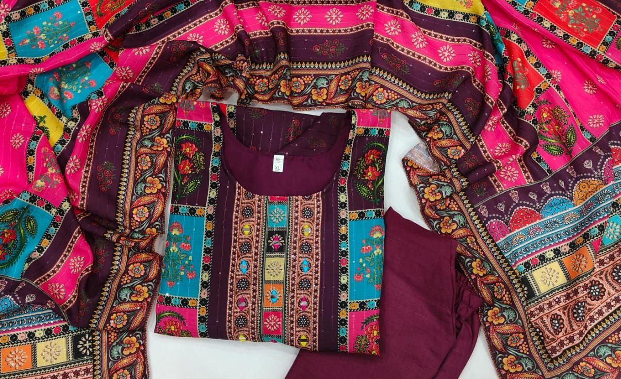 Very Attractive Multi-Color Muslin Printed Suit Set with Dupatta