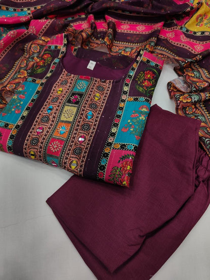 Very Attractive Multi-Color Muslin Printed Suit Set with Dupatta