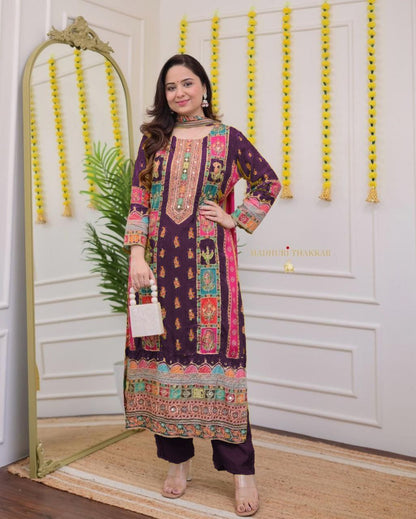 Very Attractive Multi-Color Muslin Printed Suit Set with Dupatta