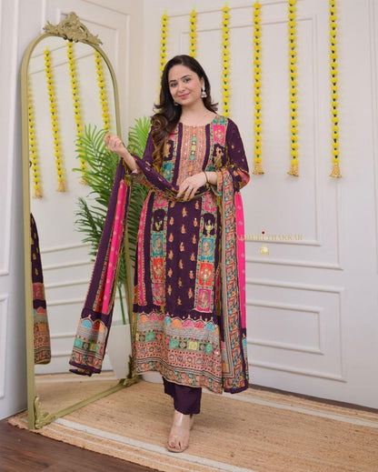Very Attractive Multi-Color Muslin Printed Suit Set with Dupatta