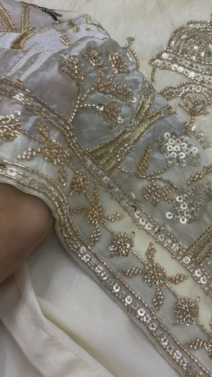 Very Beautiful Cream Fendy Silk Suit Set with Peacock Sequins Embroidery