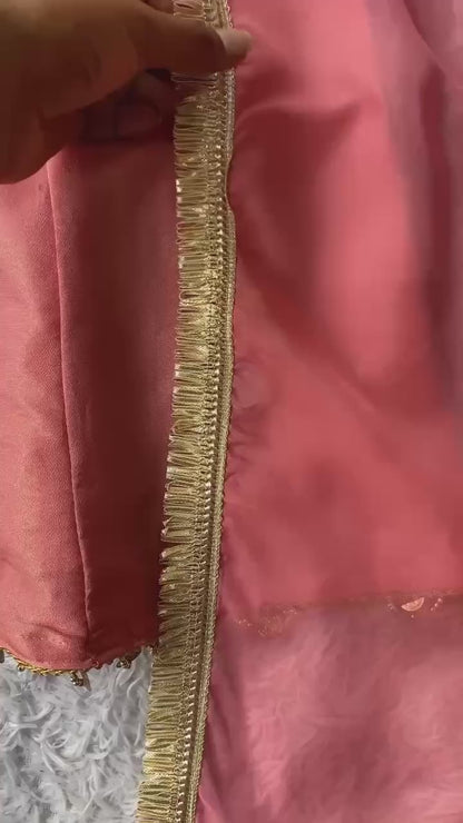 Designer Onion Pink Coss Moss Silk Mirror Work Kurta Pant Set with Dupatta
