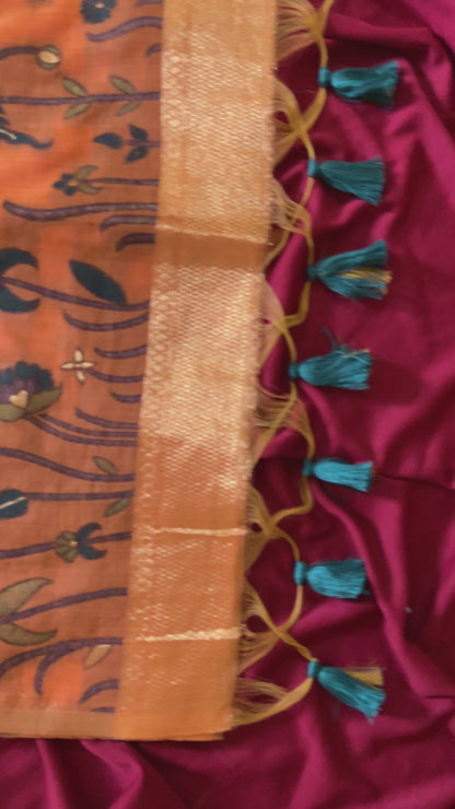 Kiara - Rust Orange Resham Woven Soft Muga Cotton Saree