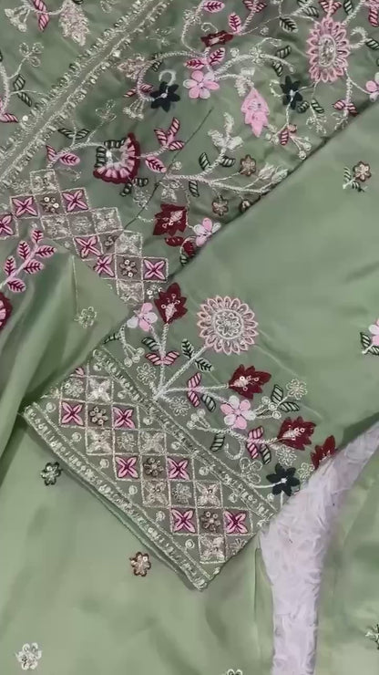 Very Attractive Teal Green Rangoli Silk Embroidered Suit Set