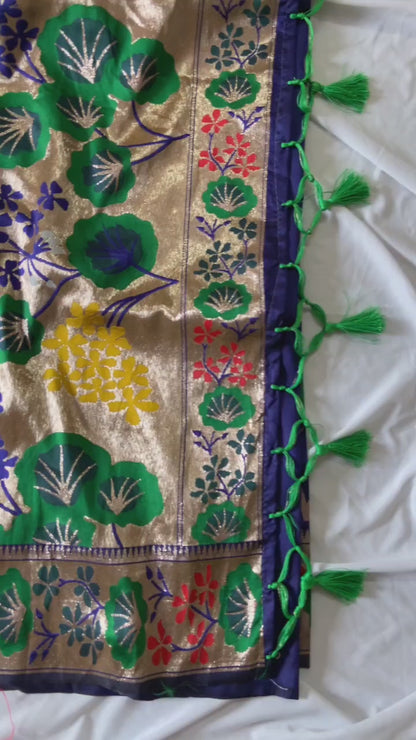Luxury Royal Blue Soft Silk Saree with Floral Weaving and Tassels