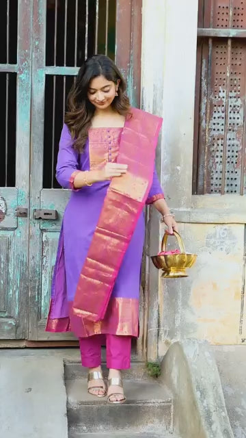 DESIGNER PURE BANARASI SILK JEQUARD WEAVING SUIT SET