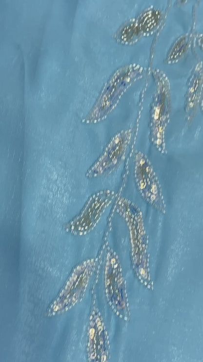Attractive Blue Crunchy Silk Sequence Embroidery Anarkali Suit Set