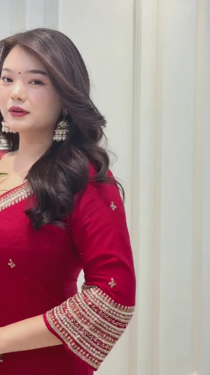 Berry Silk Kurta Set with Kanjivaram Dupatta