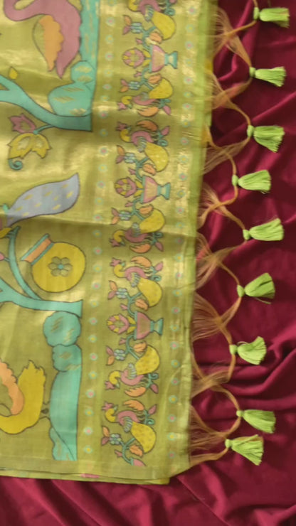 Kiara - Mehendi Green Soft Muga Cotton Paithani Saree