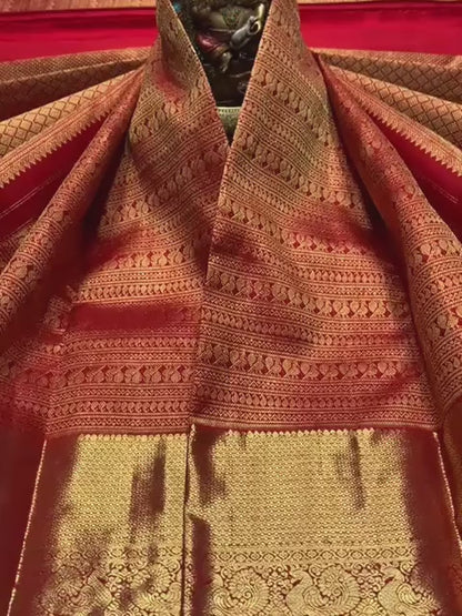 Festive Red Soft Banarasi Silk Saree With Smart Blouse Piece