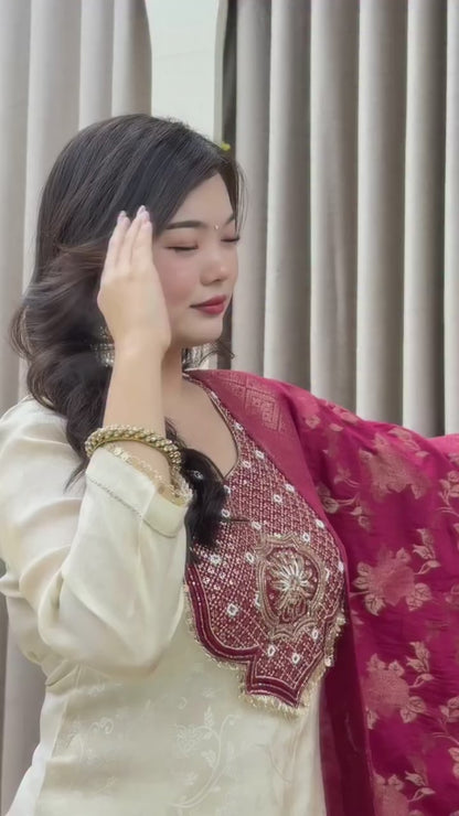 VERY ELEGANT PURE BANARASI SILK ZARI WEAVING SUIT SET