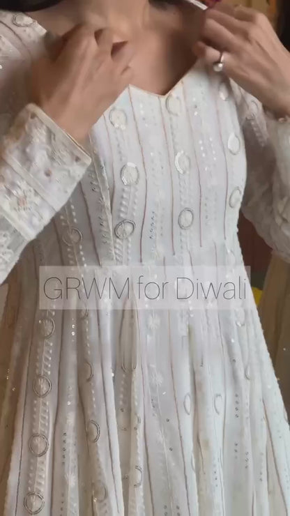 Lakhnavi Embroidered Work Anarkali Suit Set  SET [3 PCS]
