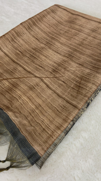 Shanaya - Charcoal & Mocha Digital Printed Soft Tussar Silk Saree