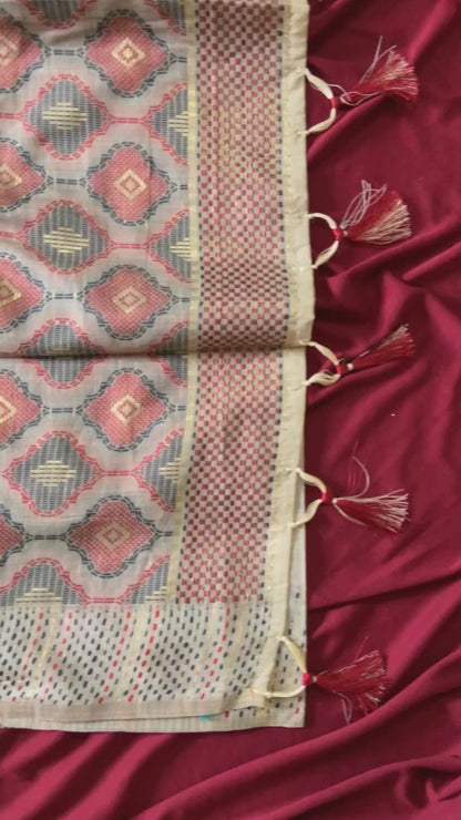 Soft Muga Cotton Festive Saree With Resham Weaving Butti Work and Tassels