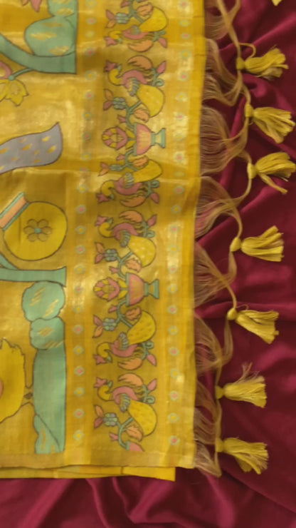 Kashvi - Mustard Yellow Soft Muga Cotton Paithani Saree