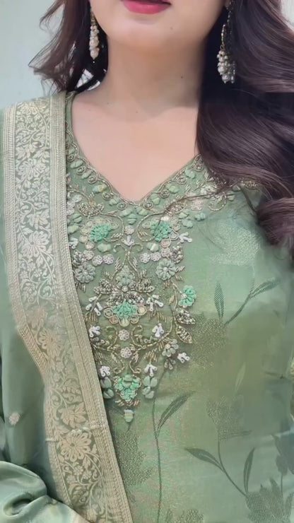 Banarasi Silk Suit Set with Handwork Dupatta for Women