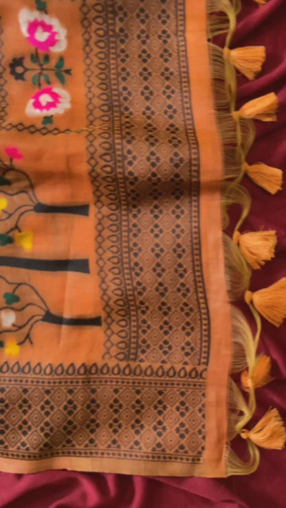 Traditional Rust Orange Soft Jamdani Cotton Saree with 3D Woven Peacock Pallu