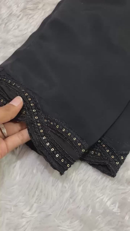Elegant Black Embroidered Fendy Fabric Sharara Set with Sheer Dupatta