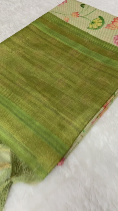 Avni - Pistachio Green Pichwai Print Soft Tussar Silk Saree
