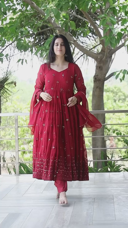 PREMIUM DESIGNER MAROON COLOURED ANARKALI SUIT SET
