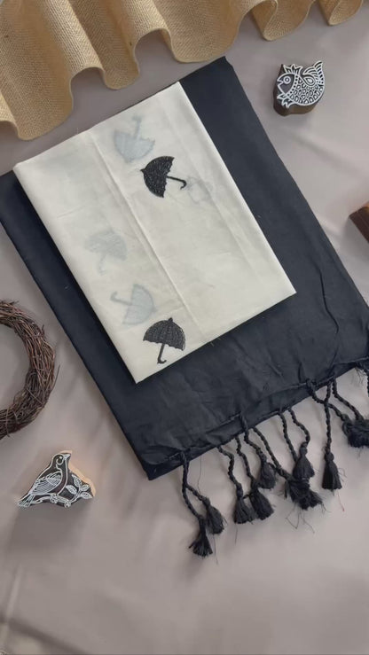 Attractive Maroon Handloom Cotton Saree With Trandy Embroidery Blouse