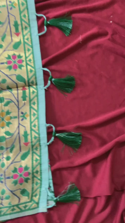 Premium Muga Cotton Paithani Saree with Woven Deer Motif