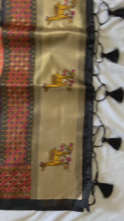 Beautiful Jet Black Premium Woven Zari Soft Pashmina Silk Saree