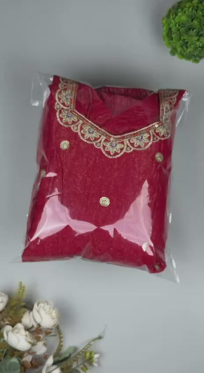 Festive Maroon Crunchy Silk Embroidered Anarkali Suit Set