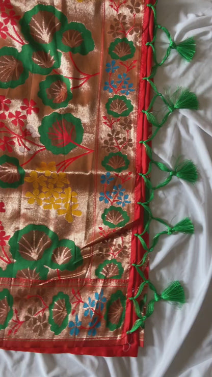 Premium Red Soft Silk Saree with Zari Weaving and Tassels
