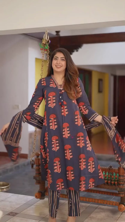 VARY BEAUTIFUL PURE MUL COTTON JAIPURI BLOCK PRINT SUIT SET