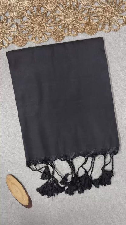 Dharma Exclusive - Mustered Handloom Cotton Saree With Havy Embroidery Stitched Blouse