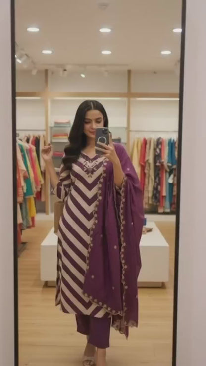 ATTRACTIVE PREMIUM CHANDERI HANDWORK SUIT SET