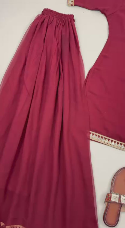 Very Beautiful Maroon Heavy Faux Georgette Sharara Suit Set
