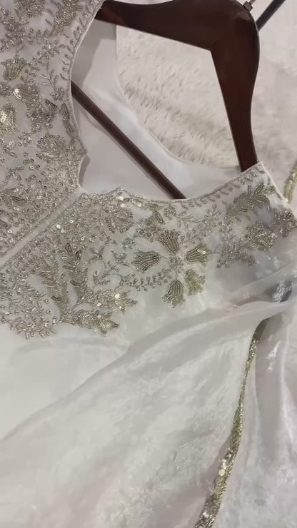 Very Attractive White Fandy Silk Embroidered Suit Set with Dupatta