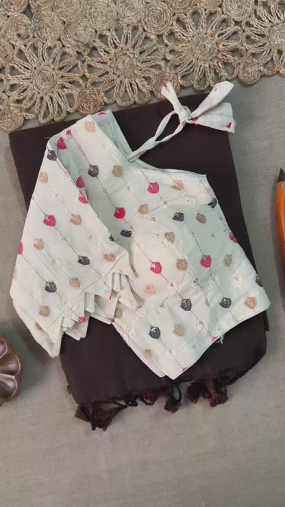 Dharma Exclusive - Maroon Handloom Cotton Saree With Havy Embroidery Stitched Blouse