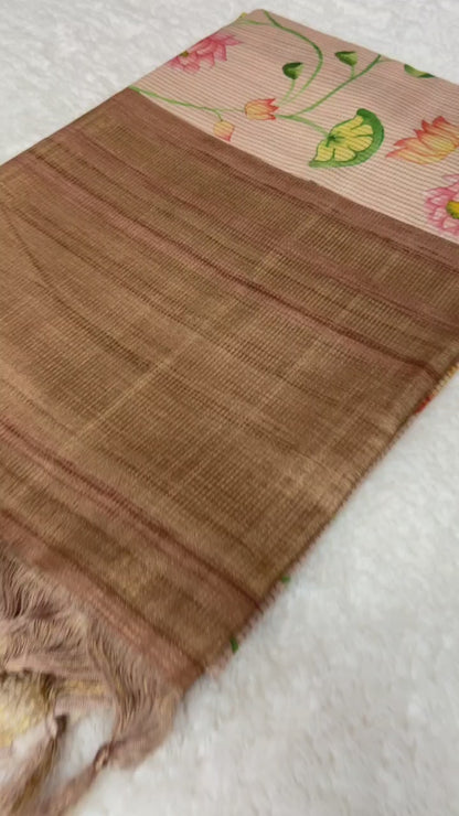 Mahika - Chikoo Brown Pichwai Print Soft Tussar Silk Saree