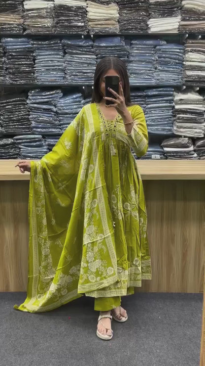 DESIGNER ANARKALI STYLE PURE COTTON SUIT SET