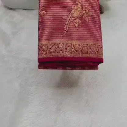 Designer Red Banarasi Silk Saree with Golden Bird Motif Border