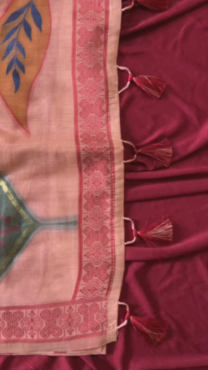 Zoya Peach Bloom Muga Cotton Weaving Saree