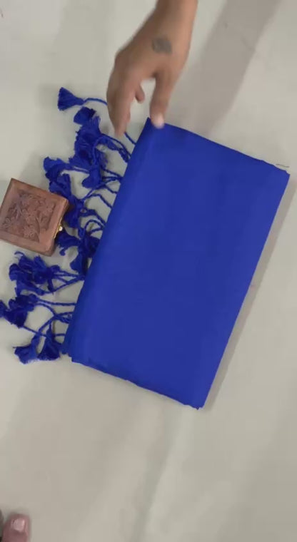 Dharma - Purple Handloom Cotton Saree With Purple Tassels & Printed Blouse