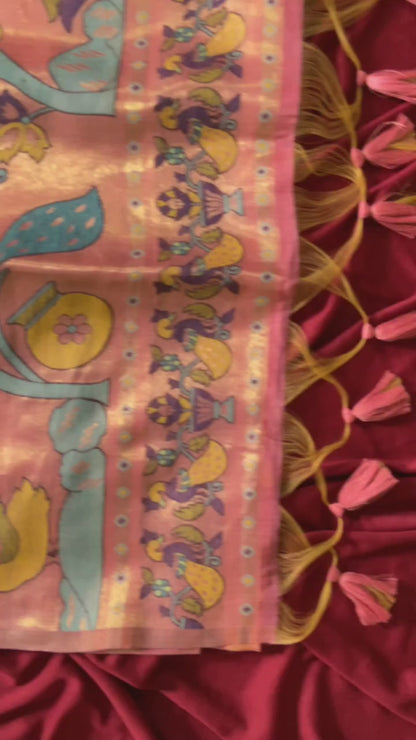 Mishika - Rose Pink Soft Muga Cotton Paithani Saree
